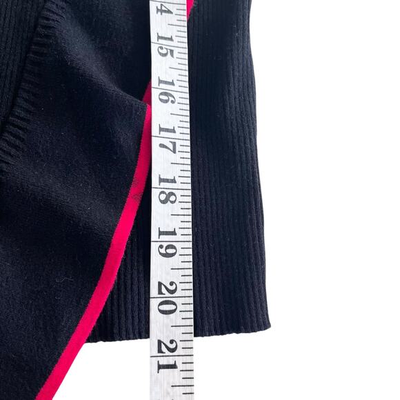 Loredana Black Ribbed Knit Red Trim Asymmetric Ruffle Crewneck Sweater Size M - Picture 6 of 8